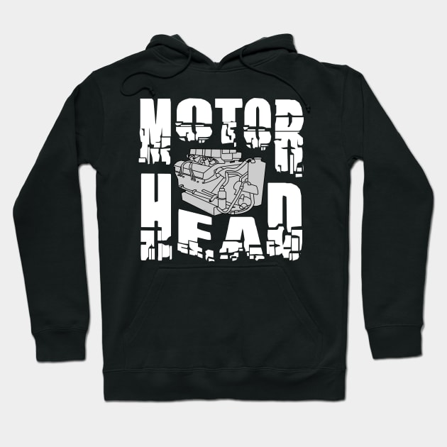 Motor Head Engine White Text Hoodie by Barthol Graphics